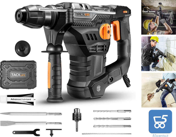 Martello perforatore, 1500 W 7J con SDS-Plus e 4 funzioni in 1, 4350 BPM e 900 RPM, anti-vibrazioni sul manico e frizione di sicurezza, diametro di foratura nel calcestruzzo max: 32 mm – TRH01A