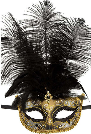 Maschera In Plastica con glitter Neri e Oro, Gemme E Piume Elegante Mascherina Da Donna Moda/Abbigliamento specifico/Costumi e accessori/Accessori/Adulti/Maschere Kondorama - Martinsicuro, Commerciovirtuoso.it
