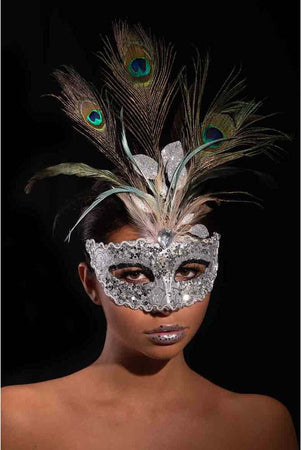 Maschera Preziosa Argento Con Glitter e Piume Pavone Maschera Preziosa da Donna con Piume Moda/Abbigliamento specifico/Costumi e accessori/Accessori/Adulti/Maschere Kondorama - Martinsicuro, Commerciovirtuoso.it