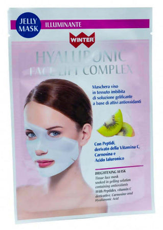 Maschera Viso Illuminante in Tessuto Hyaluronic Winter Face Lift Complex Levigante E Illuminante Senza Risciacquo Con Vitamina C E Acido Ialuronico Gdp Winter