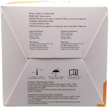 Mascherina FFP2 REXPIRIA Golden Season Certificazione CE 2163 - Dispositivo di Protezione Individuale Imbustata Singolarmente DPI da € 0,70 al Pezzo