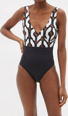 Max Mara Costume Intero Donna Scollo a V Max Mara Beachwear Nalut Swimsuit Costume da Bagno Nero e Fantasia costume You Store - Messina, Commerciovirtuoso.it