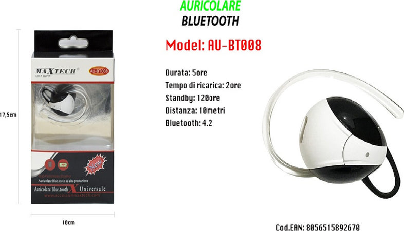 Maxtech Auricolare Bluetooth 4.2 Au-bt008 Universale Cuffia Per Cellulare Smartphone Elettronica/Cuffie auricolari e accessori/Cuffie/Cuffie Over-Ear Trade Shop italia - Napoli, Commerciovirtuoso.it