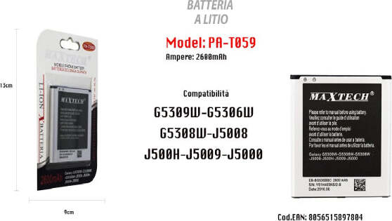 Maxtech-Pa-t059-Batteria-A-Litio-Per-Samsung-Galaxy-J5-G530-2600mah-Ricambio