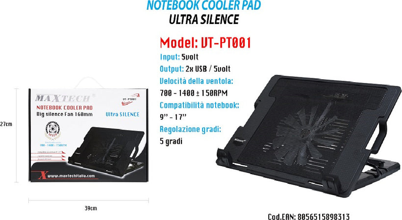 Maxtech Supporto Notebook Ventola Raffredda Pc Base Regolabile Pad Laptop Vt-pt001 Informatica e Videogiochi > Accessori PC > Supporti PC Trade Shop italia - Napoli, Commerciovirtuoso.it