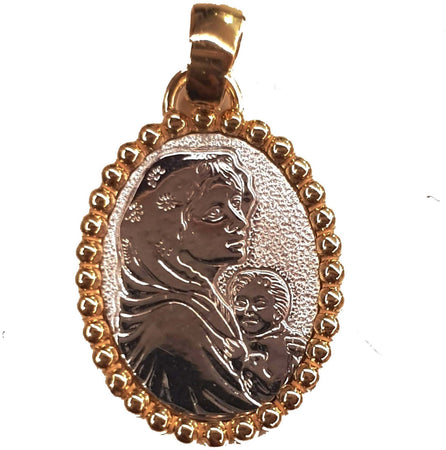 Medaglia Madonna ovale Stella in oro bianco-giallo 750/1000 Pendente Religioso Medaglietta Madonna con Bambino Stella Milano