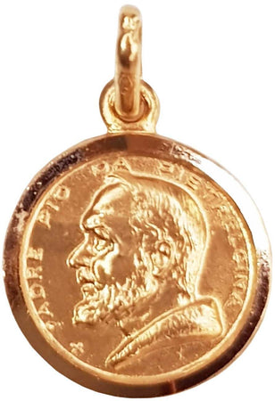 Medaglia Santo Padre Pio in Oro giallo 750 millesimi 18 kt Pendente Religioso Artigianale Made in Italy