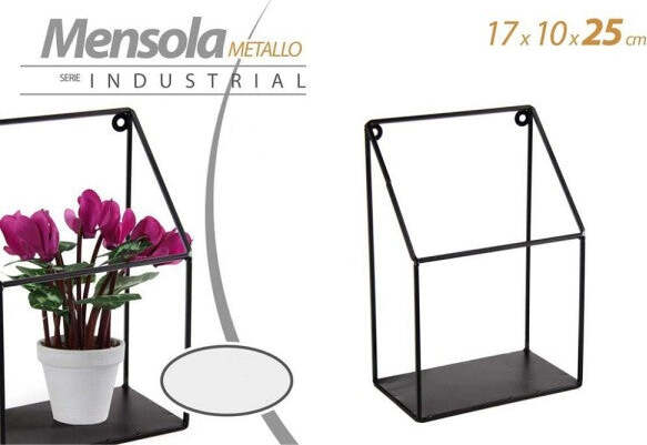Mensola-Bacheca-Parete-Metallo-Nero-Industrial-Classic-Moderno-17x10x25cm-822254