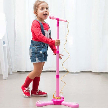 Microfono-Con-Asta-In-Plastica-Rosa-Con-Luci-E-Suoni-Ingresso-Mp3-Smartphone