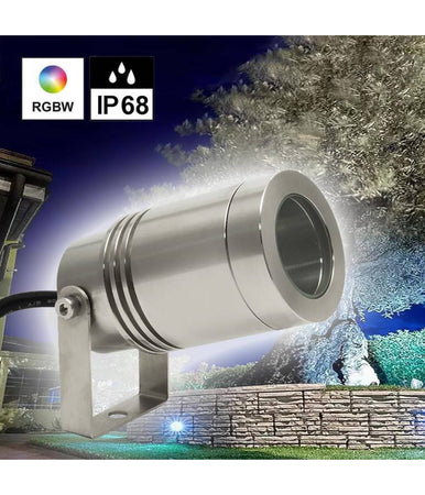 Mini Faretto Led 24v Ip68 Rgb 4000k Staffa Orientabile 8w Dmx Rgbw Luce Giardino