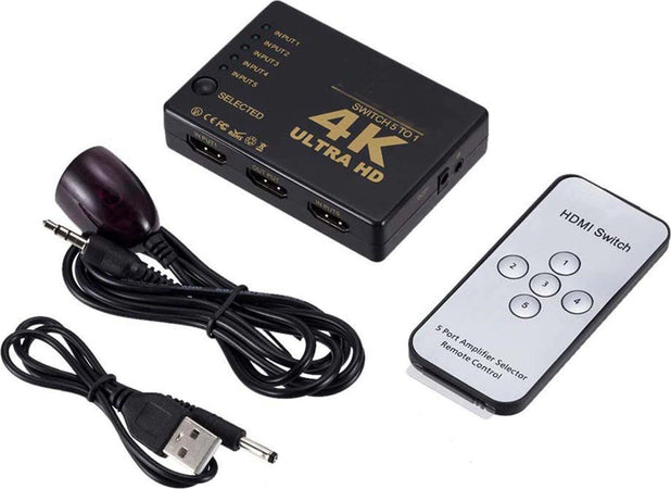 Mini switch HDMI 5 porte in ingresso 4K*2K 3D 3 in 1 porta in uscita HDMI con telecomando UH-501