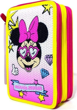 Minnie-Mouse-Pink-Vibes-Astuccio-3-Zip-Cerniere-Portapastelli-Matite-Scuola