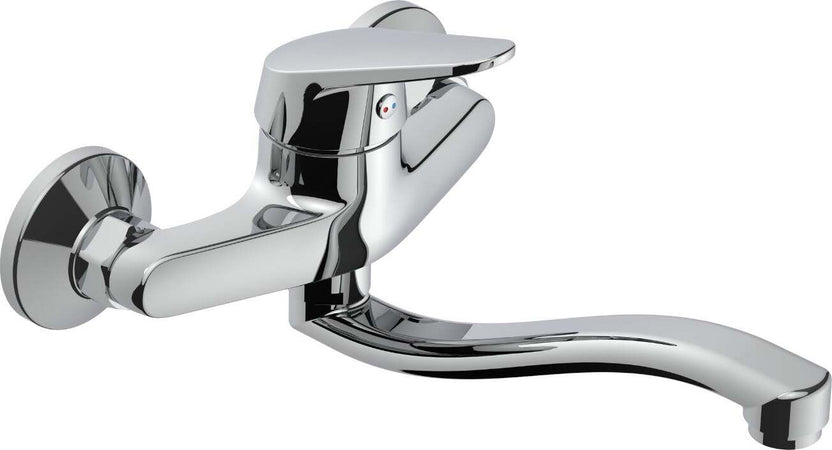 Miscelatore-A-Muro-Milano-Plus-in-Ottone-Lavello-Cucina-con-Erogazione-Orientabile