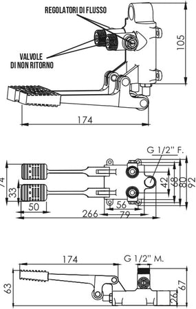 Miscelatore a pedale, due pedali calda fredda doppia installazione