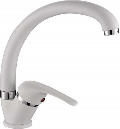 Miscelatore-Lavello-Canna-Bassa-Bianco-Lavandino-Cucina-Doppio-Foro-Monocomando