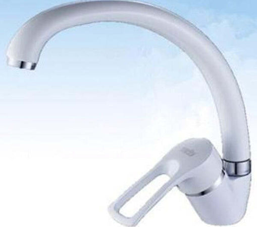 Miscelatore-Rubinetto-Monocomando-Lavabo-Per-Lavello-Cucina-Canna-Alta-Bianco