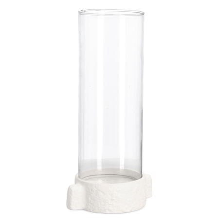 Porta candela hisar bianco h 31cm fatto con materiale in alluminio e vetro fatto a mano e con eventuali variazioni di colore,