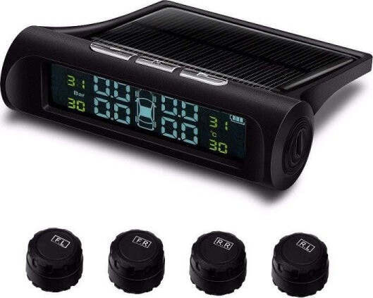 Misuratore-Di-Pressione-Ruote-Auto-Digitale-Solare-Wireless-Tpms-4-Sensori
