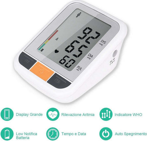 Misuratore Pressione Sanguigna Sfigmomanometro Automatico Da Braccio Aritmia Salute e cura della persona/Prodotti e apparecchiature mediche/Apparecchi diagnostici e di monitoraggio/Misuratori della pressione arteriosa/Misuratori da braccio/Misuratori elettrici Trade Shop italia - Napoli, Commerciovirtuoso.it