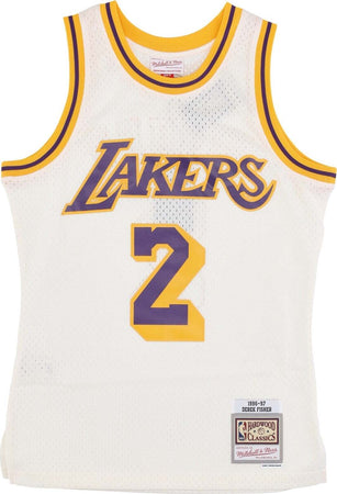 MITCHELL-&-NESS-Canotta-Basket-Uomo-Nba-Off-White-Team-Color-Swingman-Jersey-Hardwood-Classics-1996-No-2-Derek-Fisher-Loslak-Off-White-da-uomo