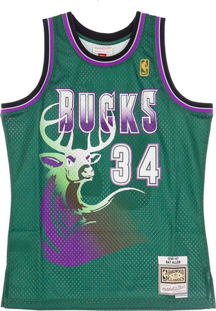 MITCHELL-&-NESS-Canotta-Basket-Uomo-Nba-Swingman-Jersey-Hardwood-Classics-No-34-Ray-Allen-1996-97-Milbuc-Alternate-Original-Team-Colors-da-uomo