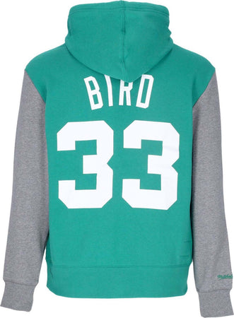 MITCHELL-&-NESS-Felpa-Cappuccio-Uomo-Nba-Fashion-Fleece-Hoodie-1986-No-33-Larry-Bird-Hardwood-Classics-Boscel-Original-Team-Colors-da-uomo