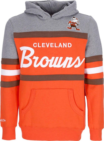 MITCHELL-&-NESS-Felpa-Cappuccio-Uomo-Nfl-Headcoach-Hoodie-Clebro-Orange-da-uomo