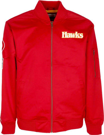 MITCHELL-&-NESS-Giubbotto-Bomber-Uomo-Nba-Lightweight-Satin-Bomber-Atlhaw-Original-Team-Colors-da-uomo