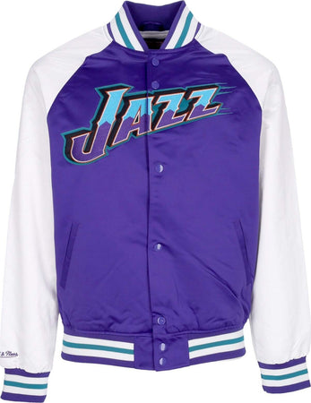 MITCHELL-&-NESS-Giubbotto-Bomber-Uomo-Nba-Primetime-Lw-Satin-Jacket-Hardwood-Classics-Utajaz-Purple-da-uomo