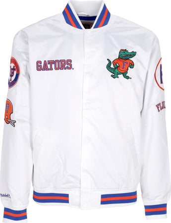 MITCHELL-&-NESS-Giubbotto-Bomber-Uomo-Ncaa-Hometown-Lw-Satin-Jacket-Flogat-White-da-uomo