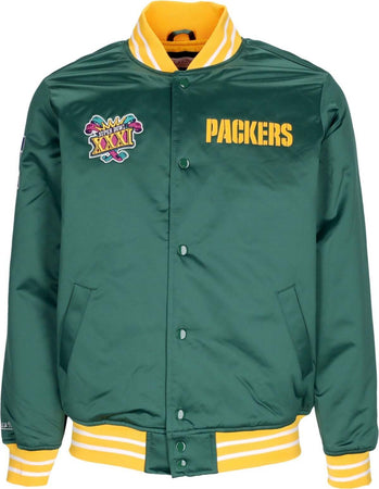 MITCHELL-&-NESS-Giubbotto-Bomber-Uomo-Nfl-Heavyweight-Satin-Jacket-Grepac-Original-Team-Colors-da-uomo
