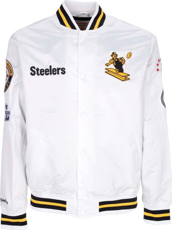 MITCHELL-&-NESS-Giubbotto-Bomber-Uomo-Nfl-Hometown-Lw-Satin-Jacket-Pitste-White-da-uomo