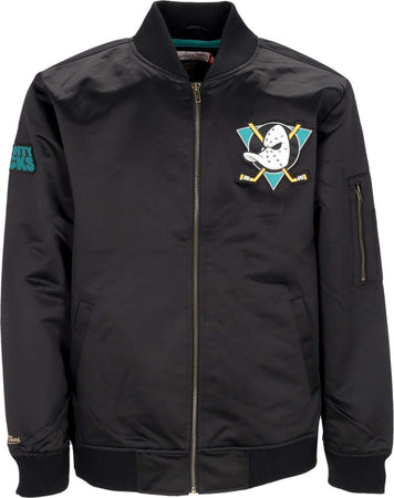 MITCHELL-&-NESS-Giubbotto-Bomber-Uomo-Nhl-Lightweight-Satin-Bomber-Anaduc-Black-da-uomo