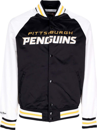 MITCHELL-&-NESS-Giubbotto-Bomber-Uomo-Nhl-Primetime-Lw-Satin-Jacket-Pitpen-Black-da-uomo