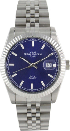 M&M Primo Emporio Orologio da Polso In Acciaio Unisex Acciaio Inox e Argento Quadrante Blu Rotondo1054ab Moda/Uomo/Orologi/Orologi da polso Milano Fashion Watch - Marcianise, Commerciovirtuoso.it
