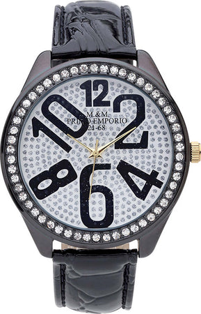 M&m Primo Emporio Orologio Donna Crystal Summer 1012n Analogico Orologio Da Polso Nero Cinturino in Pelle Con Quadrante Tondo E Swarovski Numeri Grandi Moda/Donna/Orologi/Orologi da polso Milano Fashion Watch - Marcianise, Commerciovirtuoso.it