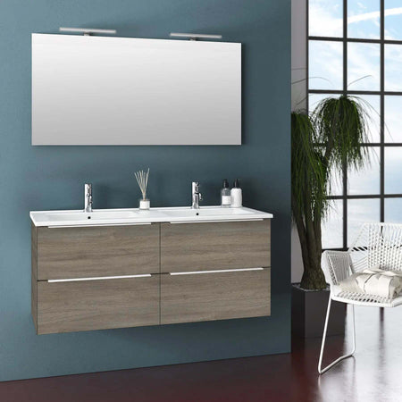 Mobile Bagno 120cm Sospeso Con Quattro Cassetti Lavabo Doppia Vasca Specchio E Doppia Lampada Casa e cucina/Bagno/Mobili da bagno/Mobiletti con lavabo Shopbagno.it - Roma, Commerciovirtuoso.it