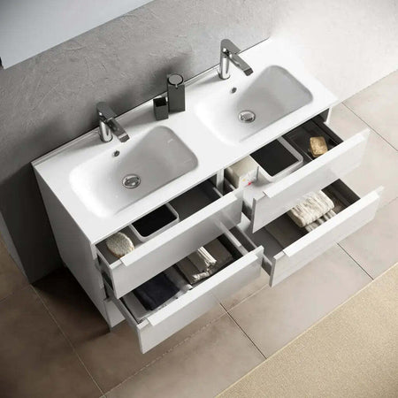 Mobile Bagno 120cm Sospeso Con Quattro Cassetti Lavabo Doppia Vasca Specchio E Doppia Lampada Casa e cucina/Bagno/Mobili da bagno/Mobiletti con lavabo Shopbagno.it - Roma, Commerciovirtuoso.it