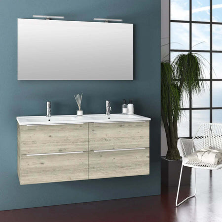 Mobile Bagno 120cm Sospeso Con Quattro Cassetti Lavabo Doppia Vasca Specchio E Doppia Lampada Casa e cucina/Bagno/Mobili da bagno/Mobiletti con lavabo Shopbagno.it - Roma, Commerciovirtuoso.it