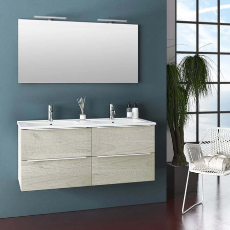 Mobile Bagno 120cm Sospeso Con Quattro Cassetti Lavabo Doppia Vasca Specchio E Doppia Lampada Casa e cucina/Bagno/Mobili da bagno/Mobiletti con lavabo Shopbagno.it - Roma, Commerciovirtuoso.it
