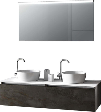Mobile Bagno 140cm Con Doppio Lavabo, Base Con Cassetto E Specchio Con LED Integrato Casa e cucina/Bagno/Mobili da bagno/Mobiletti con lavabo Shopbagno.it - Roma, Commerciovirtuoso.it