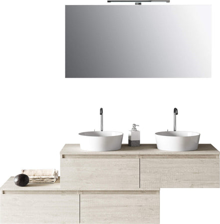 Mobile Bagno 160cm Con Doppio Lavabo, 4 Basi Con Cassetti E Specchio Con Lampada Casa e cucina/Bagno/Mobili da bagno/Mobiletti con lavabo Shopbagno.it - Roma, Commerciovirtuoso.it