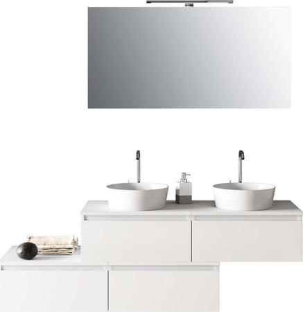 Mobile Bagno 160cm Con Doppio Lavabo, 4 Basi Con Cassetti E Specchio Con Lampada Casa e cucina/Bagno/Mobili da bagno/Mobiletti con lavabo Shopbagno.it - Roma, Commerciovirtuoso.it