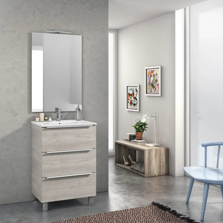 Mobile Bagno 60cm a Terra Con Tre Cassetti e Specchio Sherwood