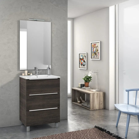 Mobile Bagno 60cm a Terra Con Tre Cassetti e Specchio Testa di Moro