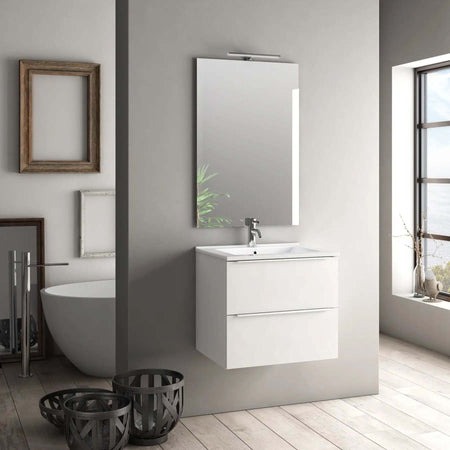 Mobile Bagno 60cm Sospeso Con 2 Cassetti e Specchio con Lampada LED Casa e cucina/Bagno/Mobili da bagno/Mobiletti con lavabo Shopbagno.it - Roma, Commerciovirtuoso.it
