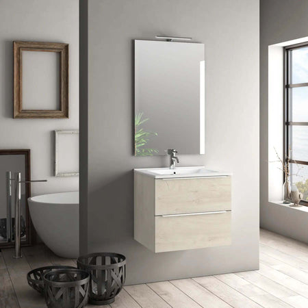 Mobile Bagno 60cm Sospeso Con 2 Cassetti e Specchio con Lampada LED Casa e cucina/Bagno/Mobili da bagno/Mobiletti con lavabo Shopbagno.it - Roma, Commerciovirtuoso.it