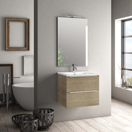 Mobile Bagno 60cm Sospeso Con 2 Cassetti e Specchio con Lampada LED Casa e cucina/Bagno/Mobili da bagno/Mobiletti con lavabo Shopbagno.it - Roma, Commerciovirtuoso.it