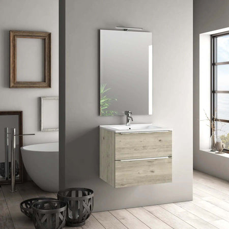 Mobile Bagno 60cm Sospeso Con 2 Cassetti e Specchio con Lampada LED Casa e cucina/Bagno/Mobili da bagno/Mobiletti con lavabo Shopbagno.it - Roma, Commerciovirtuoso.it