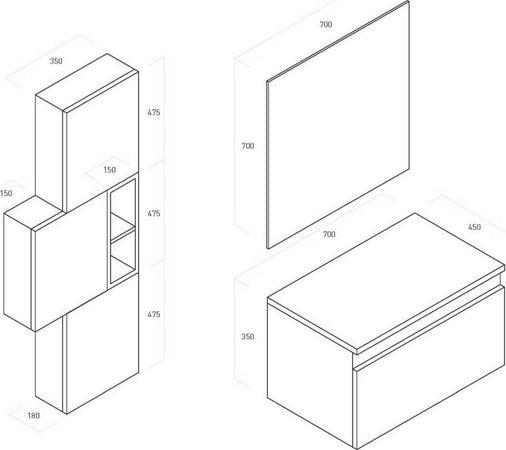 Mobile Bagno 70cm Sospeso Cassetto, Colonna Pensile, Vano a Giorno, Specchio E Lampada Casa e cucina/Bagno/Mobili da bagno/Mobiletti con lavabo Shopbagno.it - Roma, Commerciovirtuoso.it